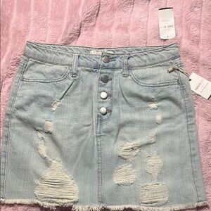 Distressed Denim Skirt - Light Blue